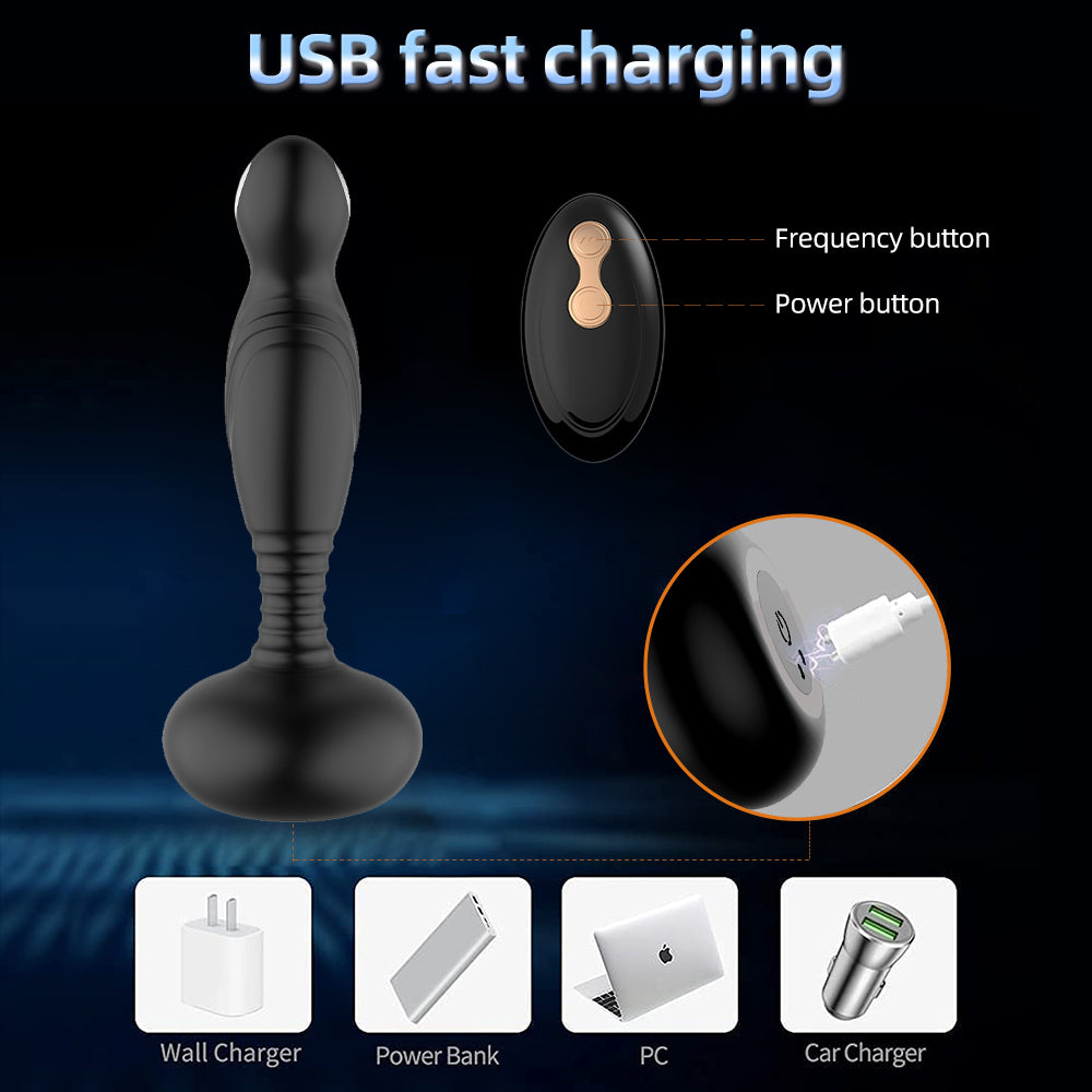 Liquid Silicone Wearable With Remote 10 Modes Recharge Pulling Butt Plug Dildo Mute Toy For Women Men-Black