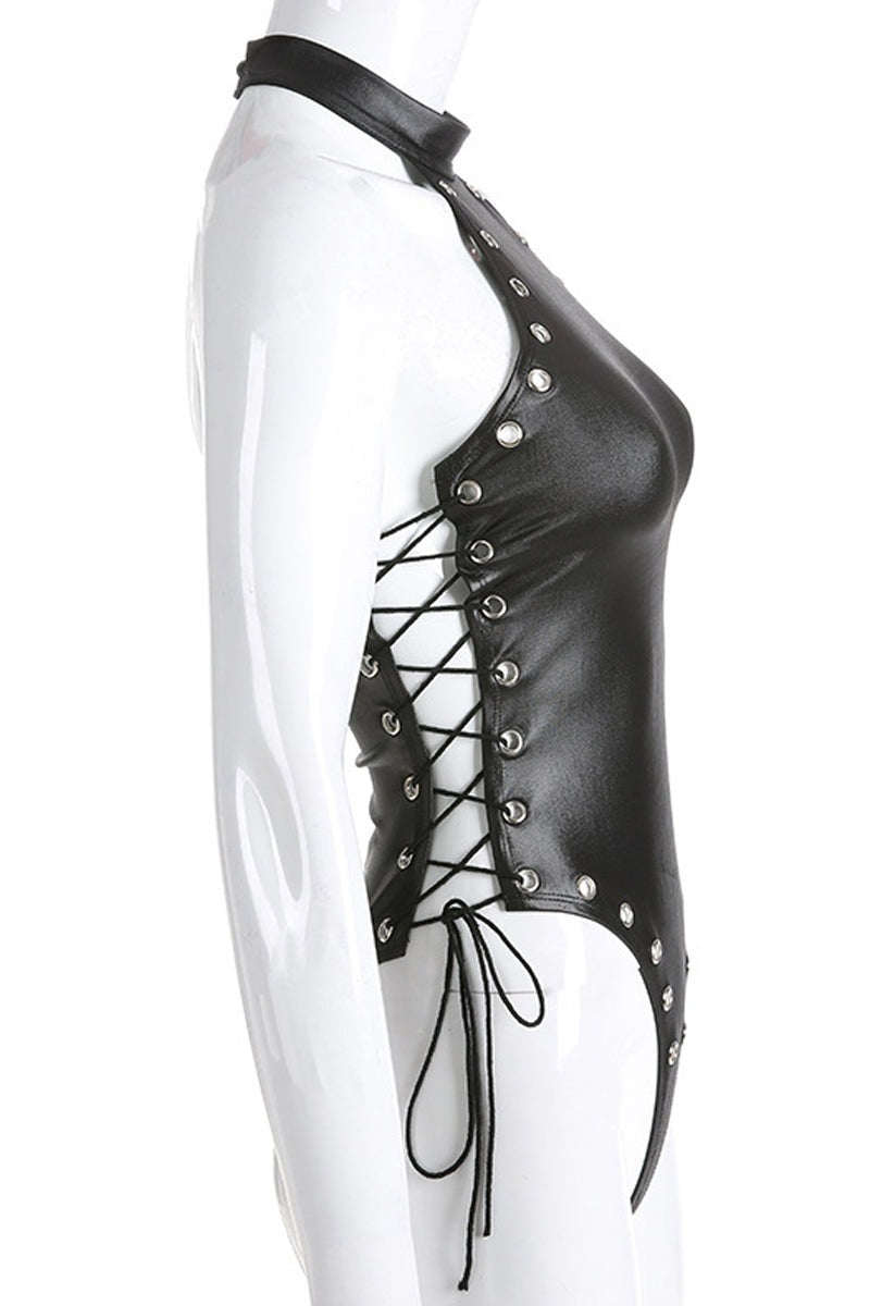 Tie-Up Patent Bodysuit
