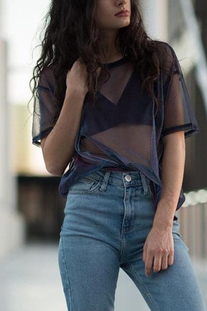Transparent Glossy Round Neck T-shirt
