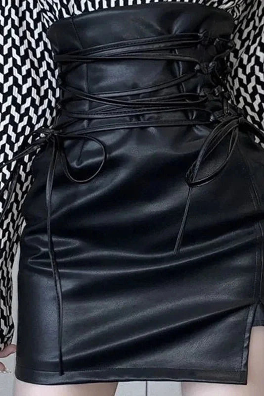 High Waist Lace Up Skirt