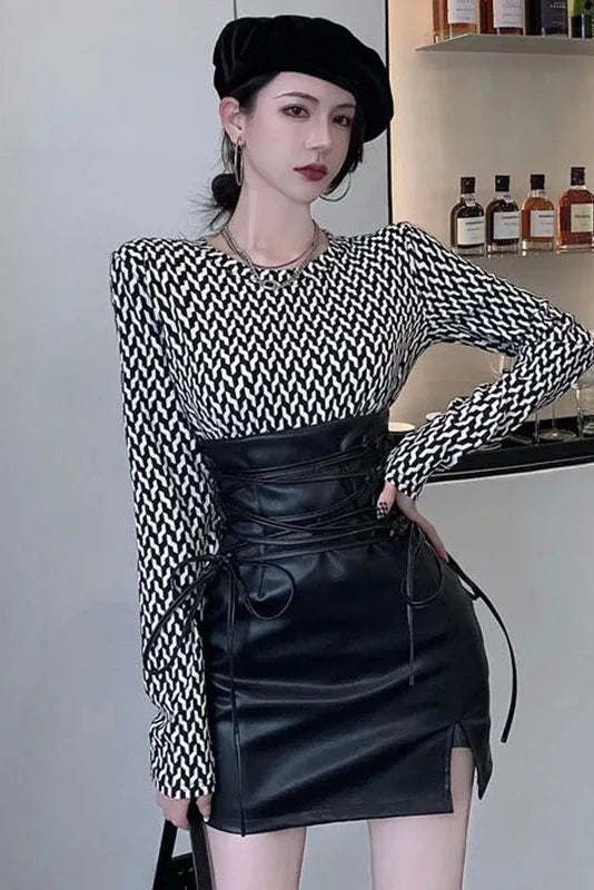 High Waist Lace Up Skirt