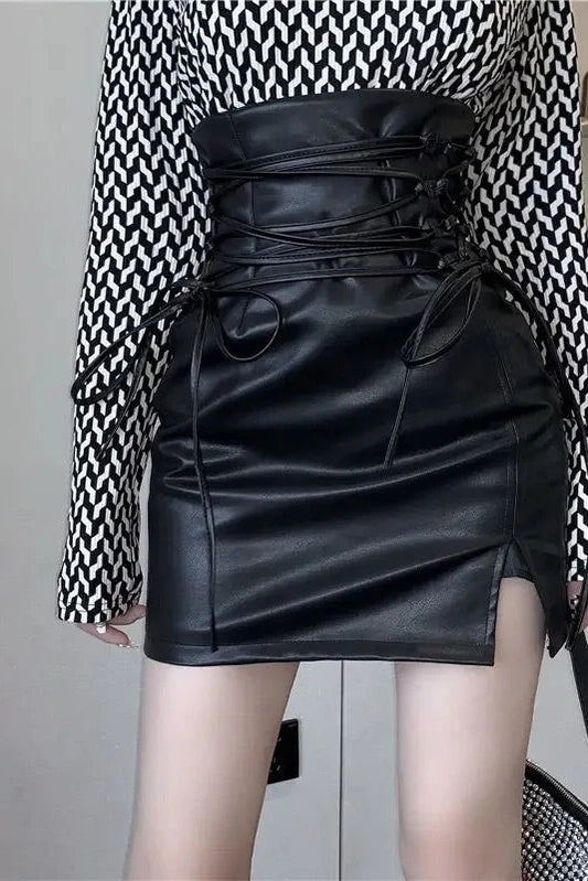 High Waist Lace Up Skirt
