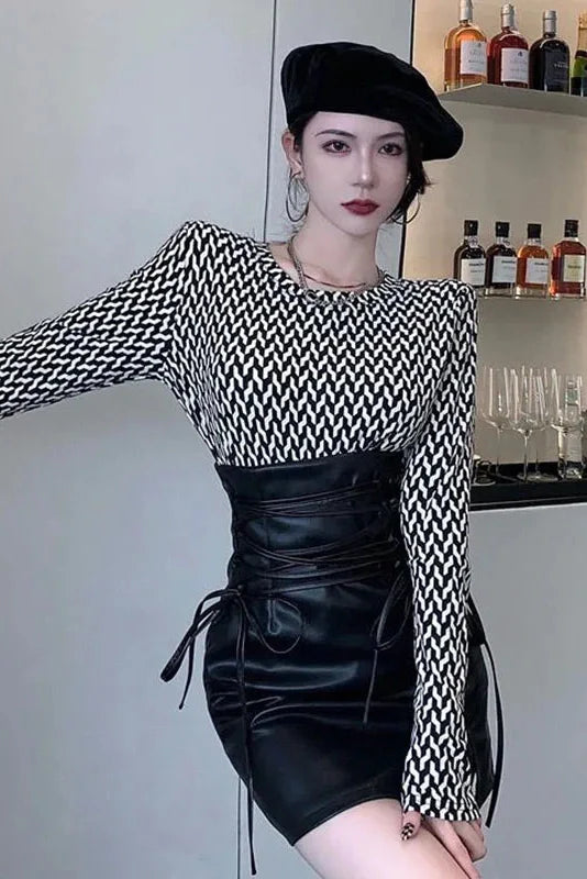 High Waist Lace Up Skirt