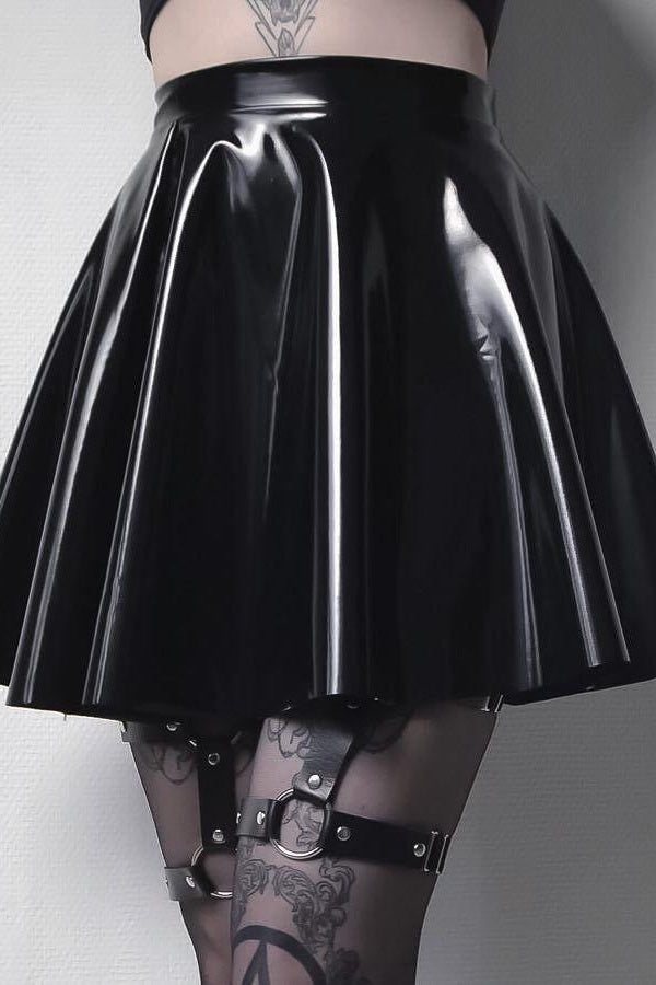 Steampunk Black Glossy Mini Skirt