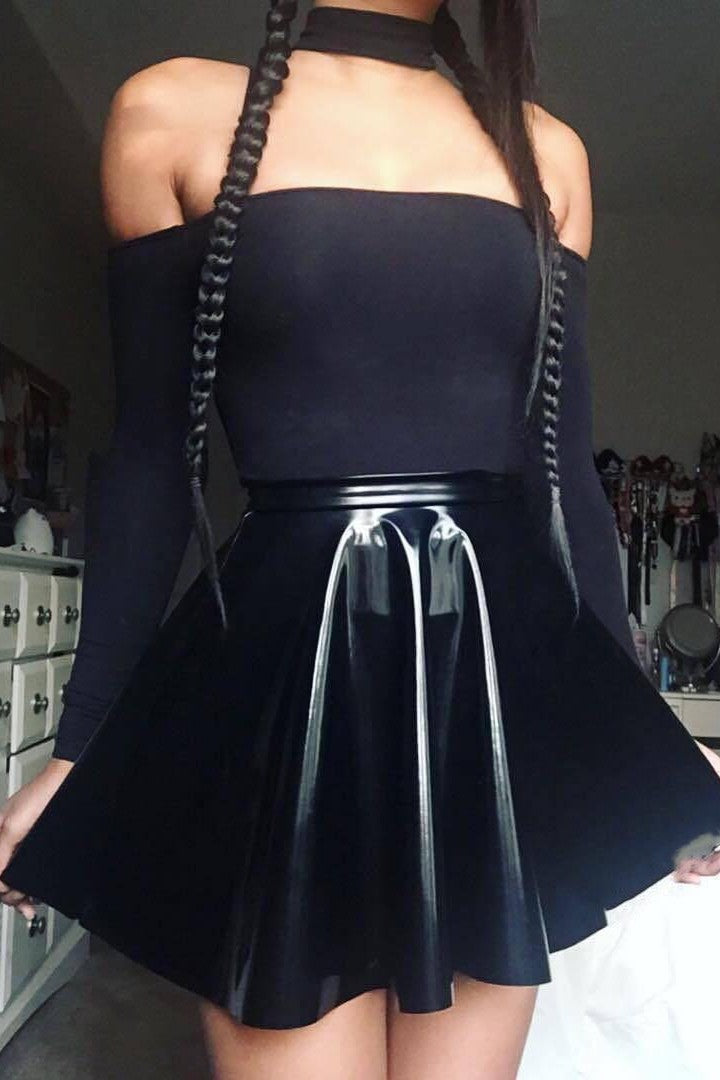 Steampunk Black Glossy Mini Skirt