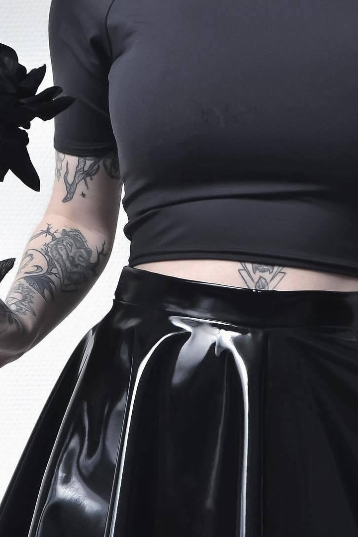 Steampunk Black Glossy Mini Skirt