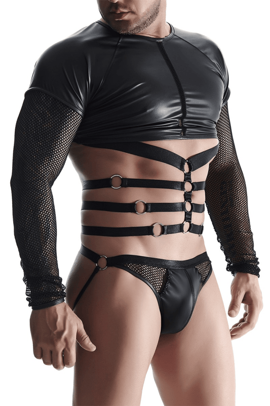 Long Sleeve Net Strap Shirt